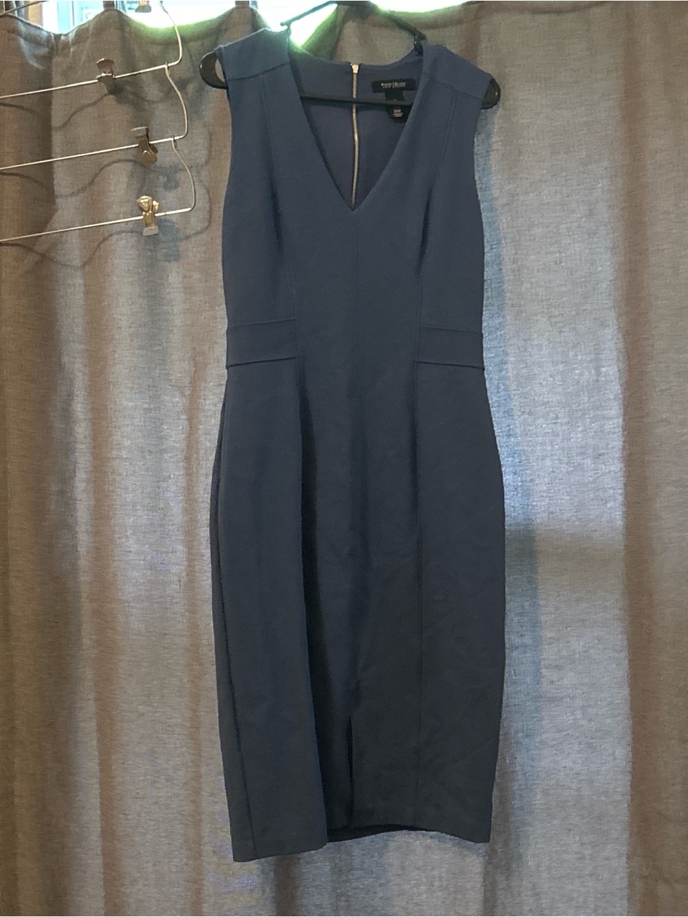White House Black Market Navy V-Neck Midi Sheath Dress